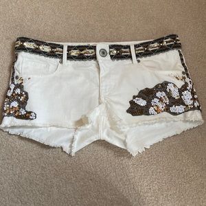 Express - beaded white jean shorts